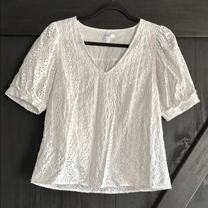 Draper James White Puff Sleeve Ruffled Blouse